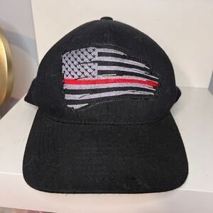 Thin Red Line American Flag Baseball Cap Blk First Responder Support Hat-SZ S-M